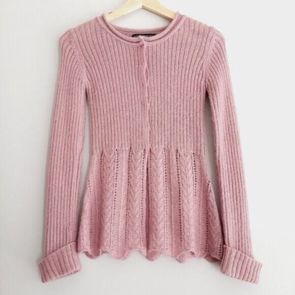 Pink Ribbed Knit Women's Cardigan - Picture 2 of 9